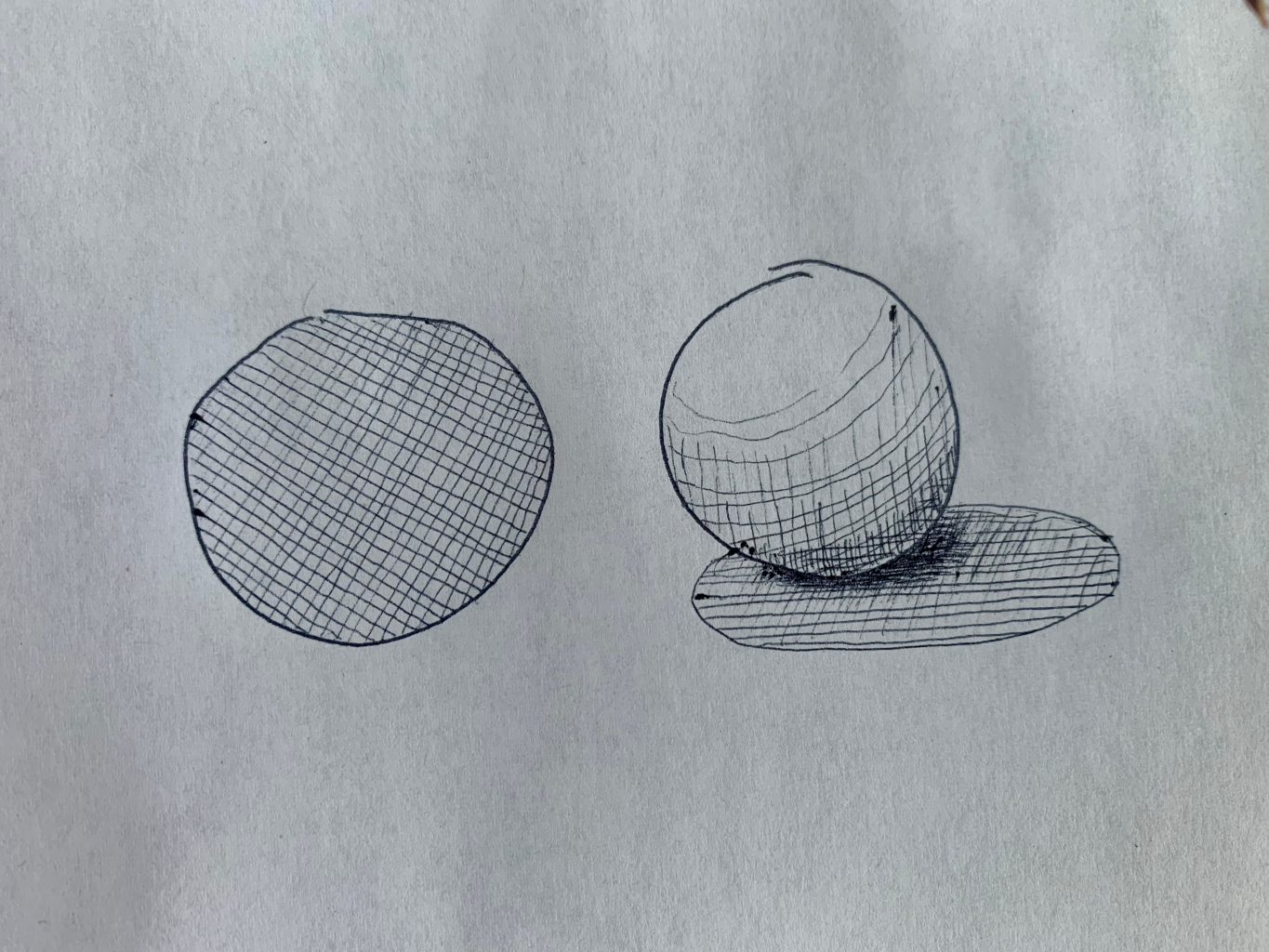 Two shaded circles, one shaded flat and the other to show sphere-like shadows