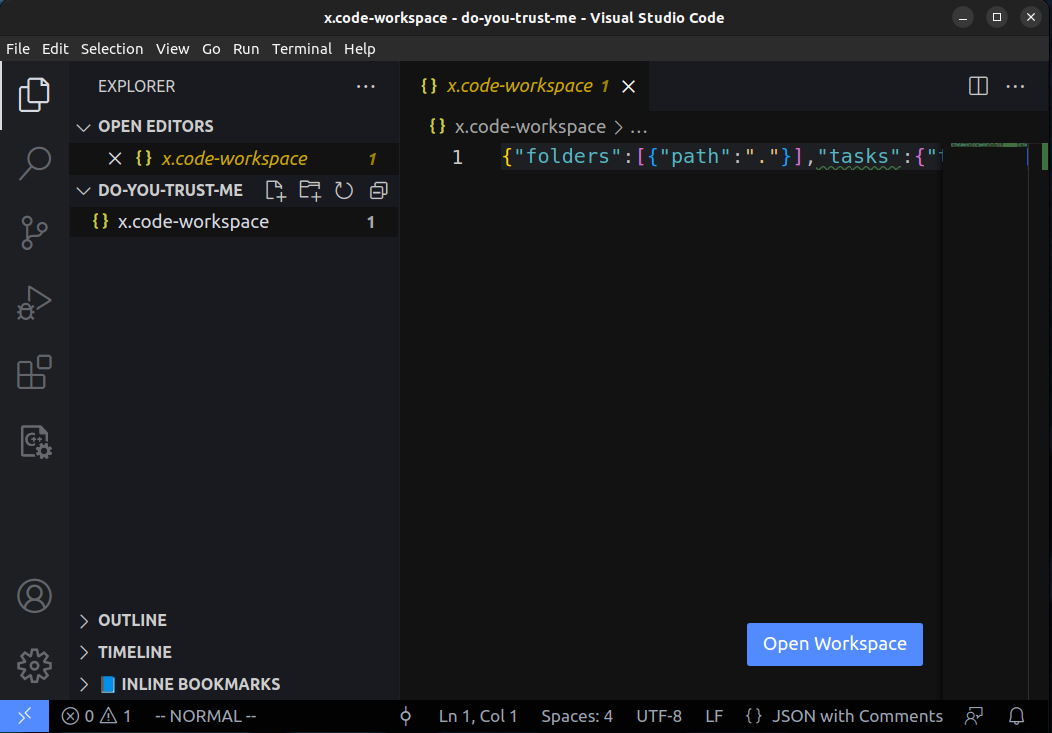 VSCode wants to treat workspace files like workspace files and open them for you