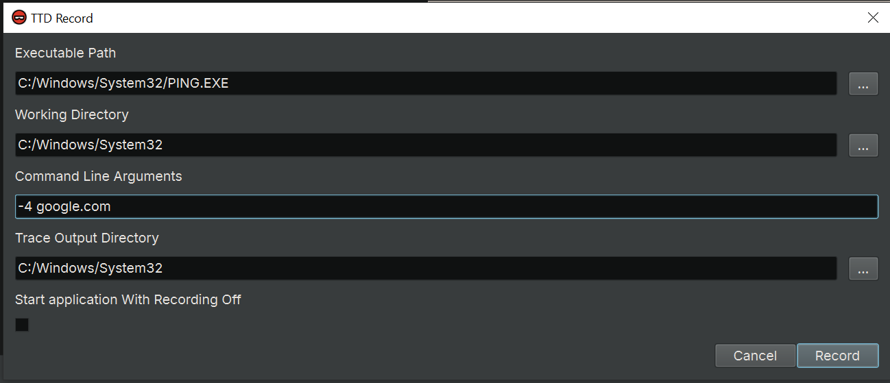 Record a TTD trace in Binary Ninja