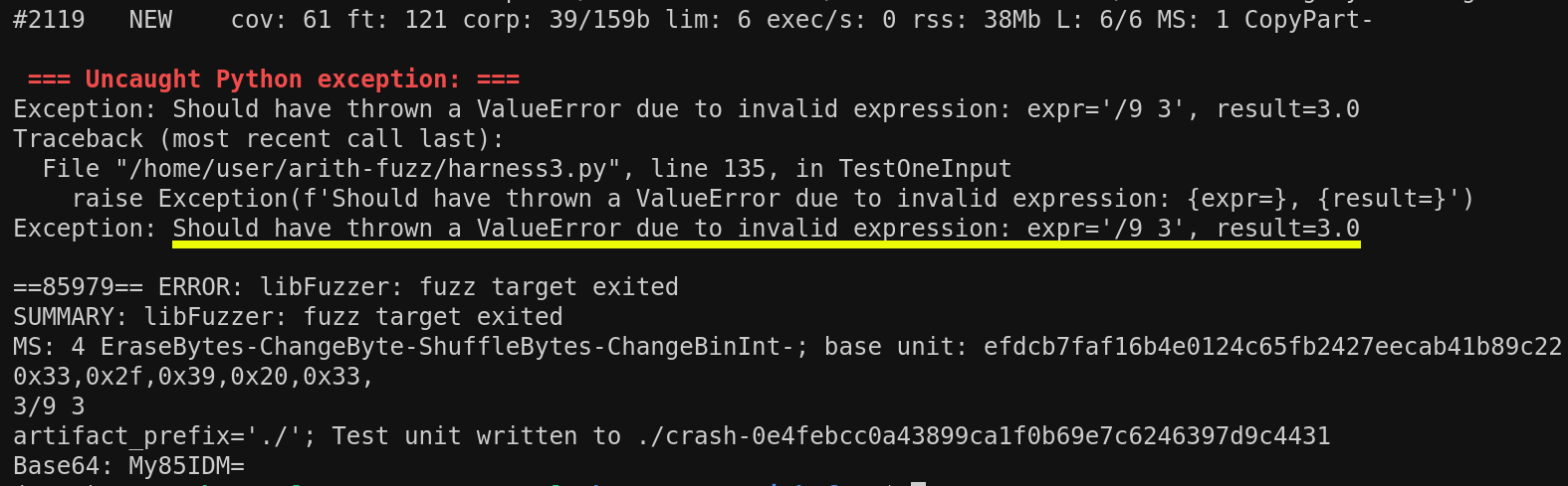 Screenshot of a exception saying the target evaluated what should be an invalid expression