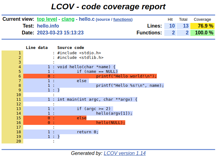 screenshot of lcov HTML report
