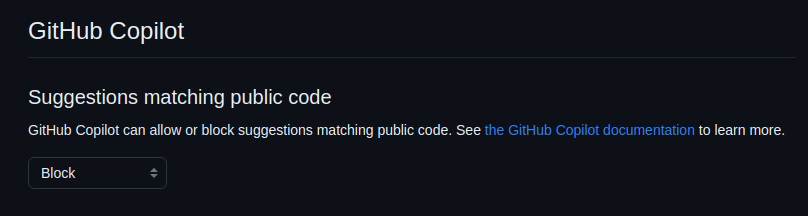 Setting to not use blocks of public code