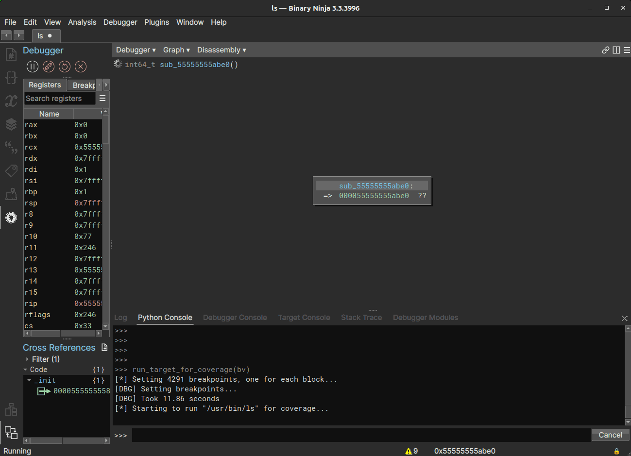 Getting coverage from a script in Binary Ninja&rsquo;s debugger GUI
