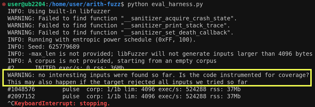 Atheris output when no instrumentation is found