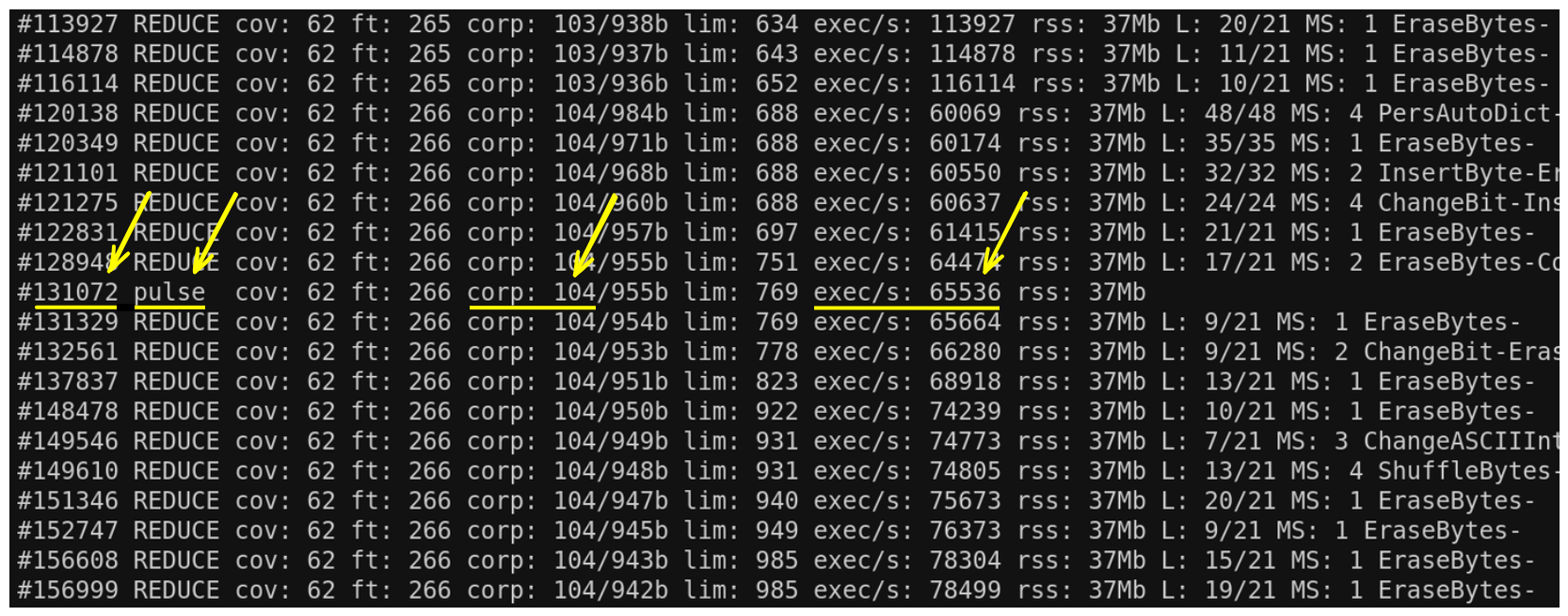 Atheris output lines with highlight