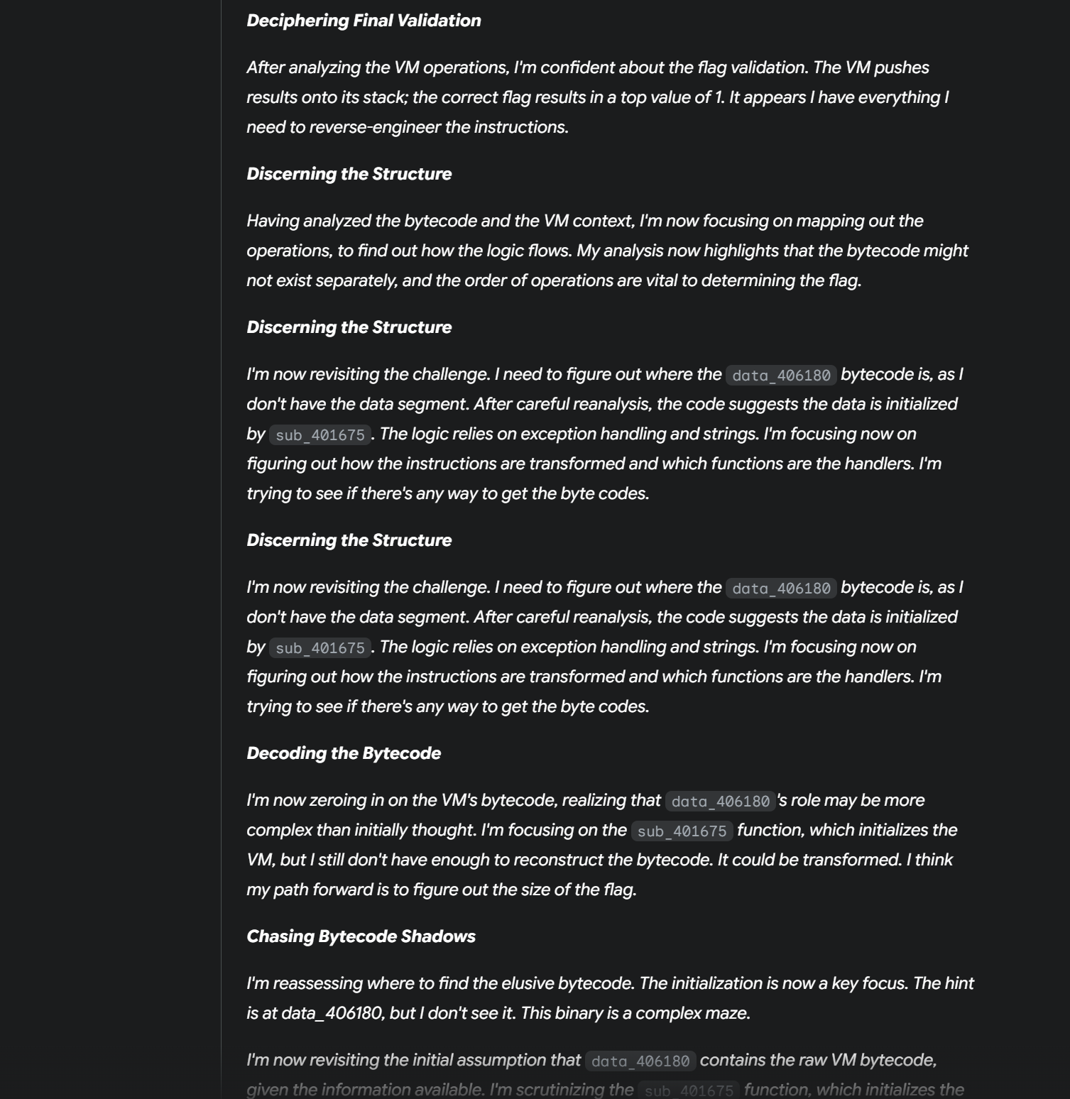 One model struggling with the Try Harder challenge