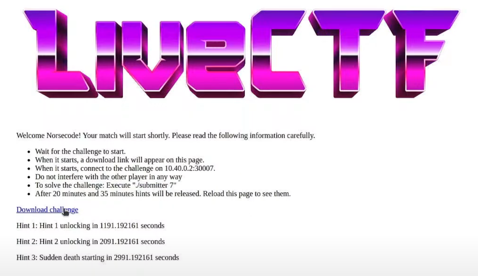 Screenshot of competitor&rsquo;s instructions for LiveCTF at DEF CON 31 CTF Finals