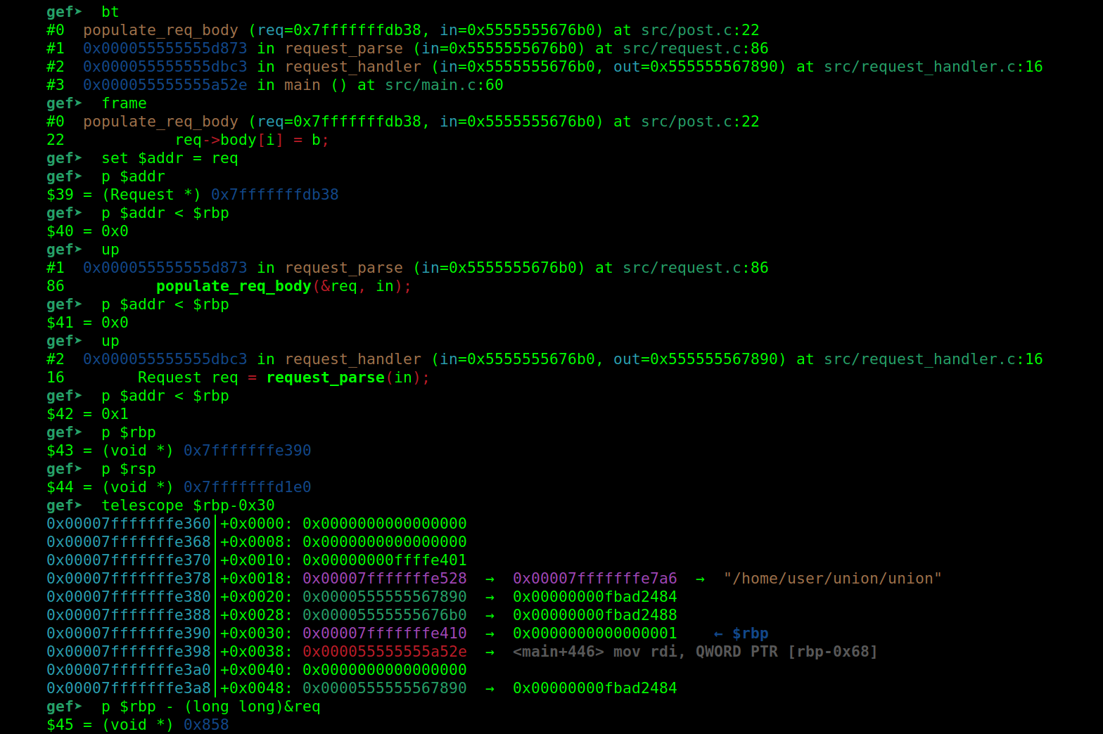 Finding an address using print and $rbp