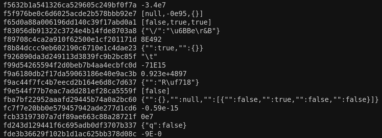 A snippet of some random JSON inputs