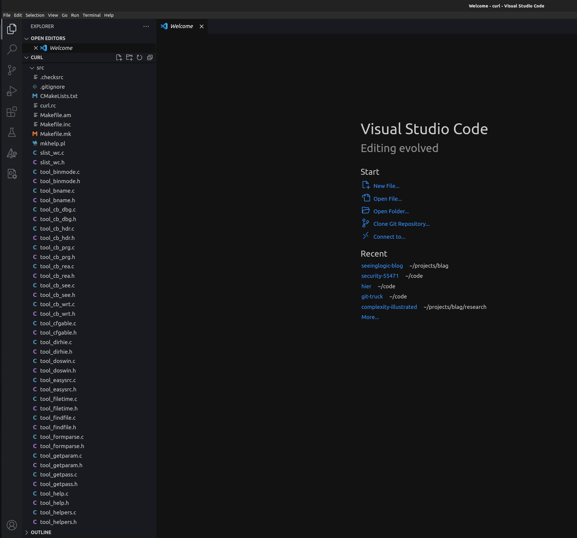 VSCode file explorer tab showing basically just one long directory